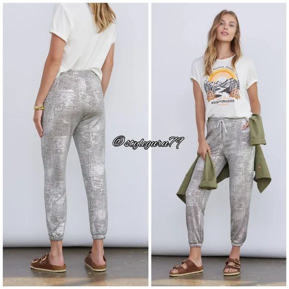 NWT, Anthropologie, Sloane Shimmer Silver Joggers - Picture 2 of 2